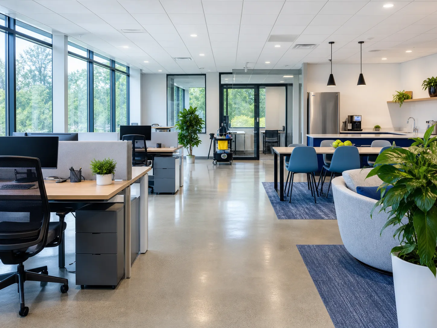 A bright office suite after professional commercial cleaning